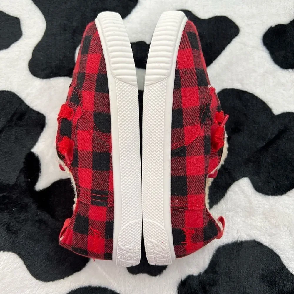 Malibu Blowfish Kids Red and Black Buffalo Check Print Sneakers